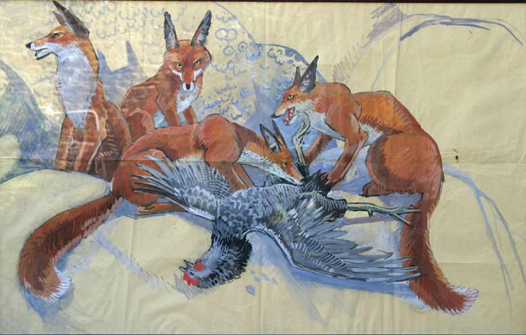 Renards dévorant une poule (projet, titre inscrit)_0