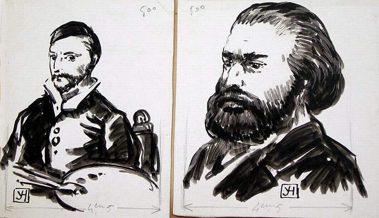 Portraits : Géricault, Millet (copies de gravures) [titre attribué]_0