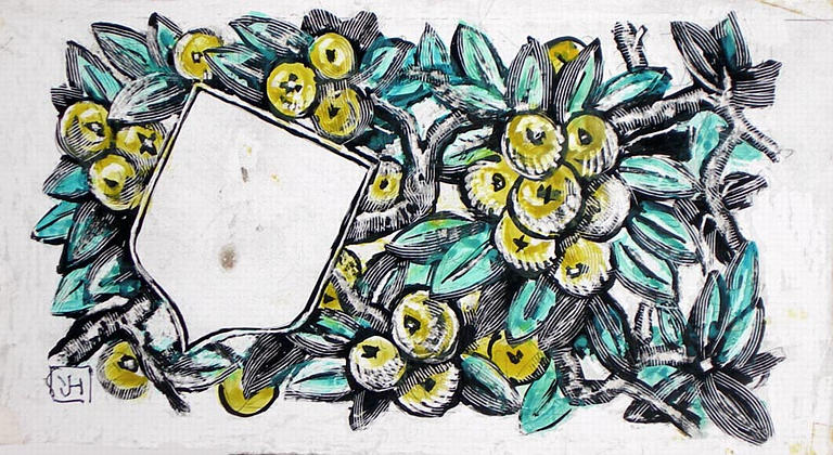 Pommes et blason (motif décoratif) [titre attribué]_0