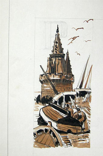 Tour de La Rochelle et barque de pêche [titre attribué]_0