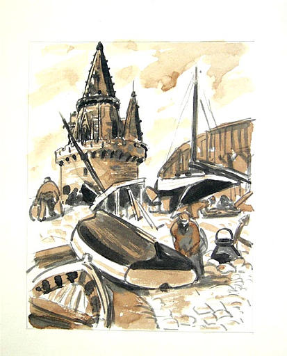 Pages 31, 32, 33 et 34 : Tour de La Rochelle et barques de pêcheur [titre attribué]_0