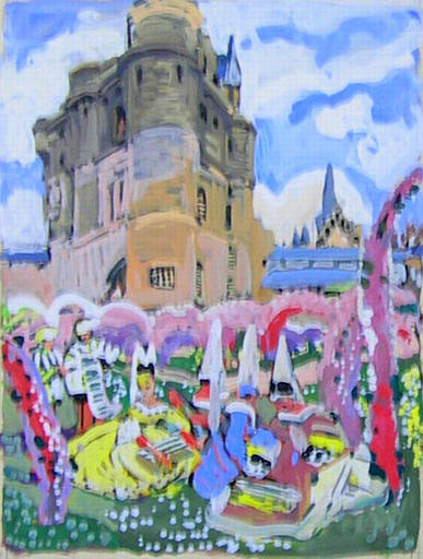 Damoiselles devant le donjon de Vincennes (projet décoratif) [titre attribué]_0