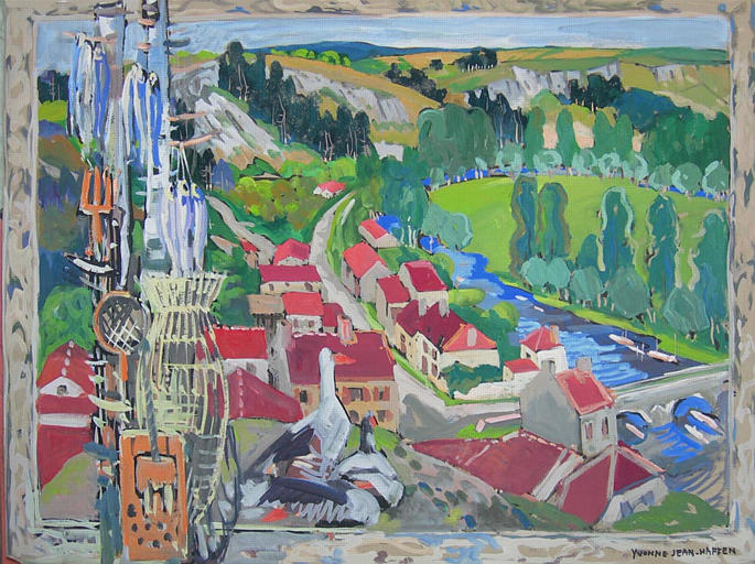 Village sur le bord de l'eau (projet de tapisserie) [titre attribué]_0