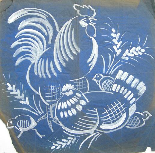 La famille du coq et couple de pigeons (projet esquissé) [titre attribué]_0