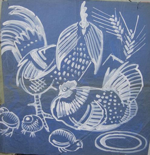 Le coq, sa poule et ses poussins, et les trois lapins (projet) [titre attribué]_0