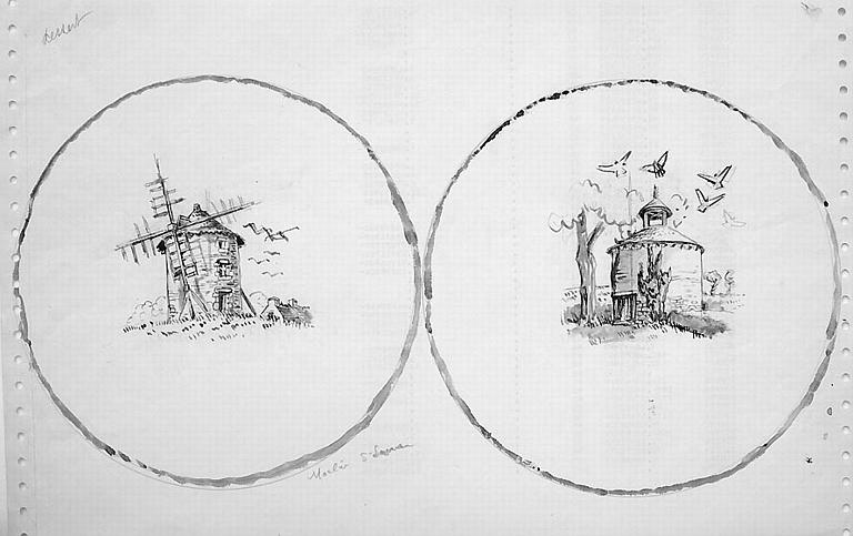 Moulin et colombier (deux projets d'assiettes) [titre attribué]_0