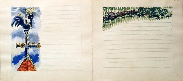 Pages 5, 6, 7, 8 : les fourmis ; Cerf-volant dans la tempête ; Benjamin tient le cerf-volant ; Girouette [titre attribué]_1