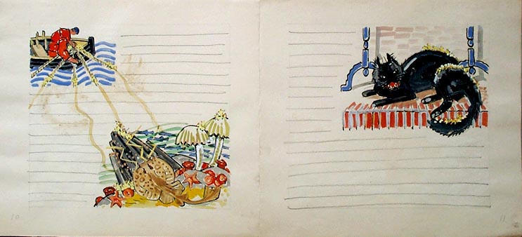P. 9, 10, 11, 12, Le puits ; le pêcheur ; Le chat noir ; Interrupteur électrique [titre attribué]_0