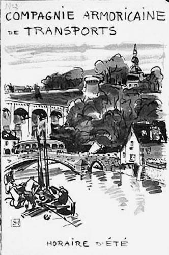 Autocar sur le Vieux pont de Dinan (esquisse) [titre attribué]_0