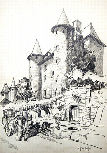 Uzerche : château (esquisse) milieu 20e siècle [titre attribué]_0