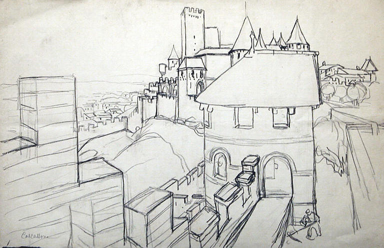 Carcassonne vue des remparts (croquis) [titre attribué]_0