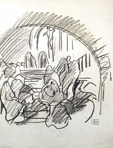 La foule dans l'église (croquis) [titre attribué]_0