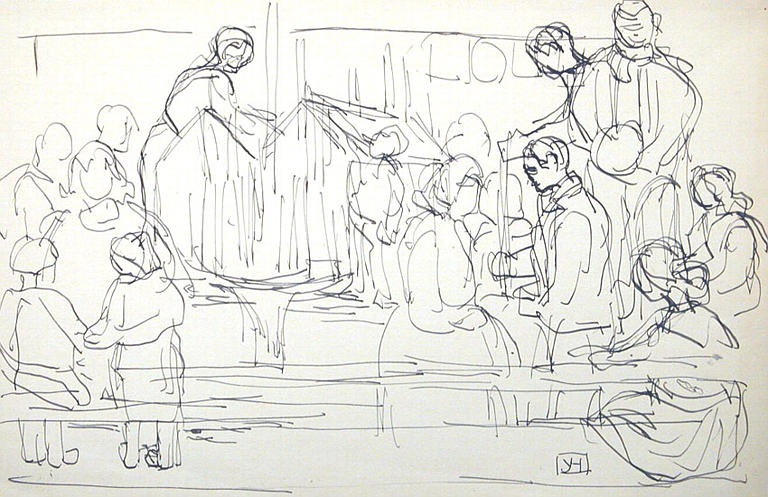 La foule autour des châsses (croquis) [titre attribué]_0