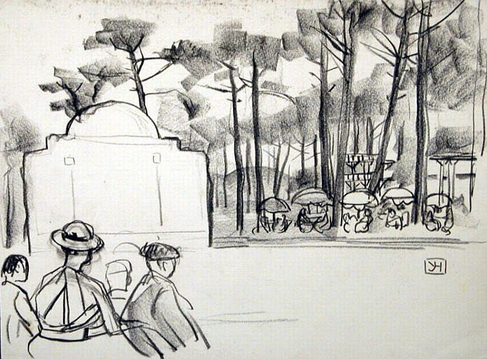 Parasols parmi les pins (esquisse) [titre attribué]_0