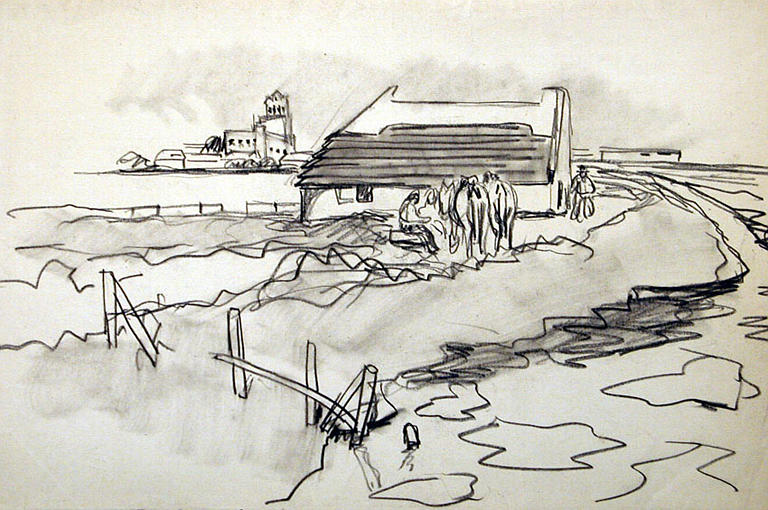 Gardians aux portes des Saintes-Maries de la Mer (croquis) [titre attribué]_0