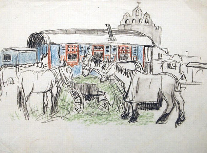 Fourrage et chevaux (esquisse) [titre attribué]_0