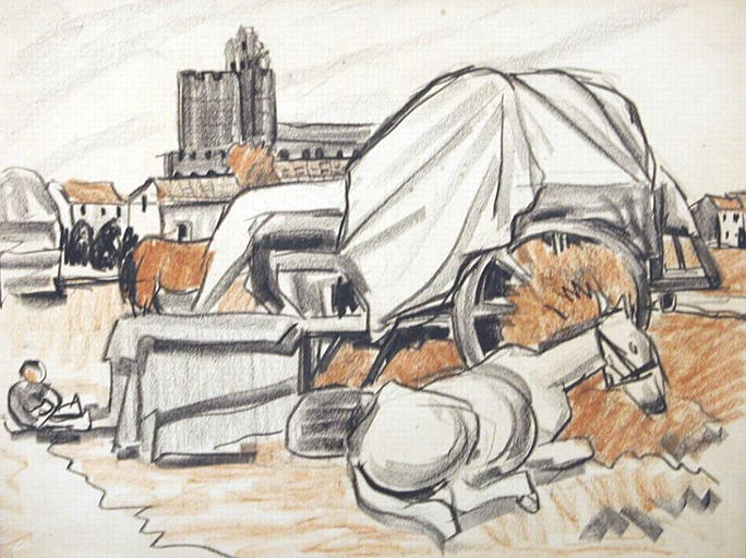 Le cheval couché dans le campement [titre attribué]_0