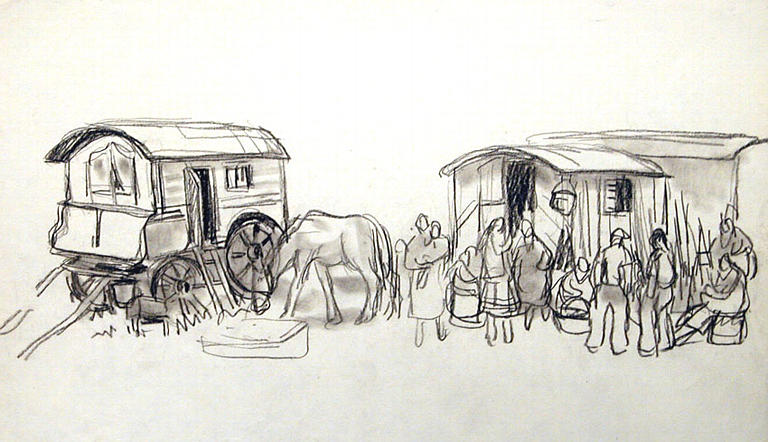 Campement de gitans près des Saintes-Maries de la Mer (croquis) [titre attribué]_0