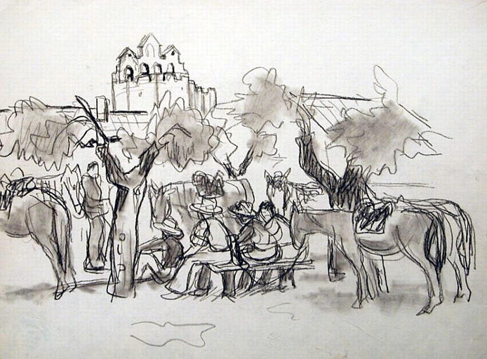 Le campement des gardians (croquis) [titre attribué]_0