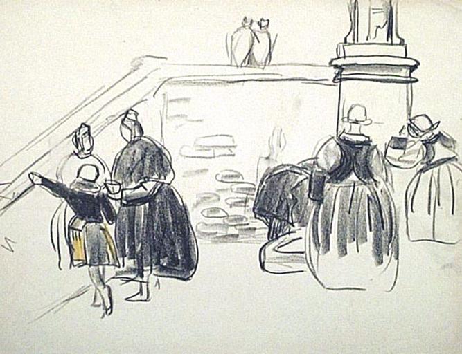 Ste Anne La Palud : femmes à la fontaine (esquisse) [titre attribué]_0