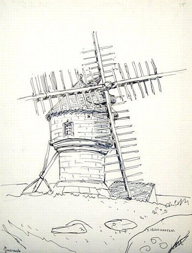 Moulin à vent à Guérande (esquisse) [titre attribué]_0