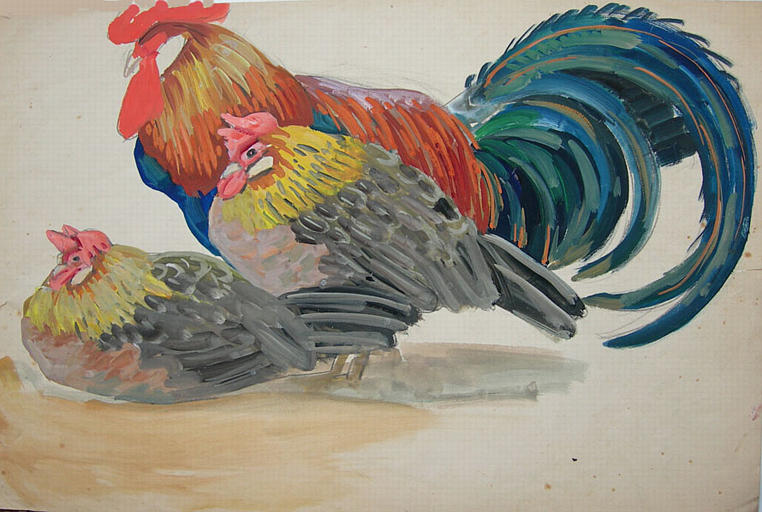 Deux poules et un coq (étude) [titre attribué]_0