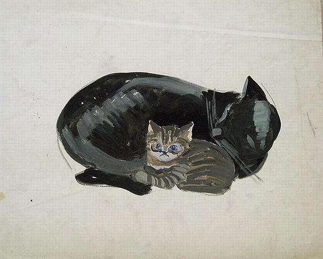 Le petit chat éveillé (étude) ; au dos fragment d'étude de dromadaire [titre attribué]_0