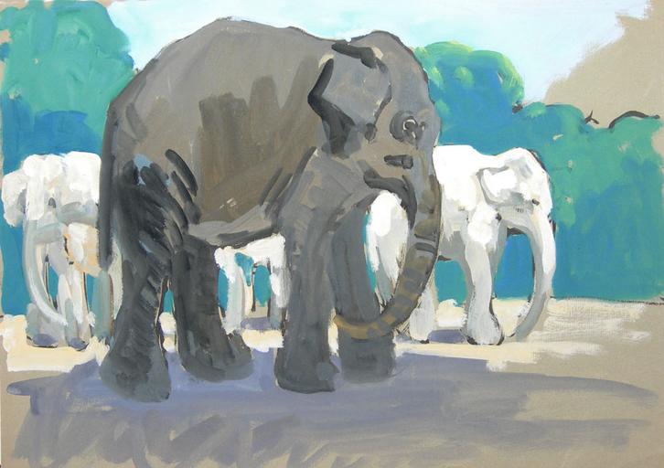 Eléphants gris et blanc (étude) [titre attribué]_0