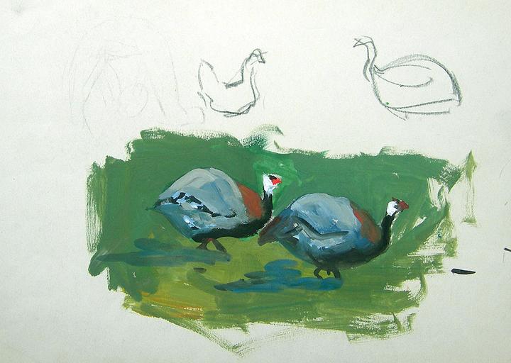 Deux pintades dans un pré (étude) [titre attribué]_0