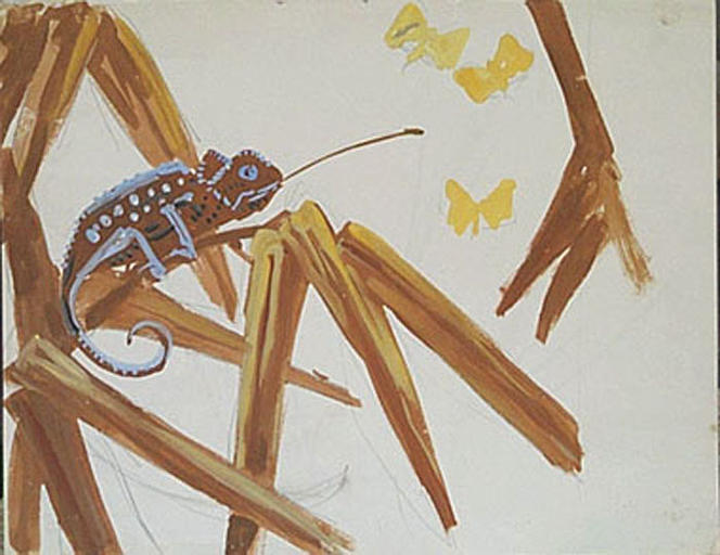 Caméléon brun et papillons (étude) [titre attribué]_0