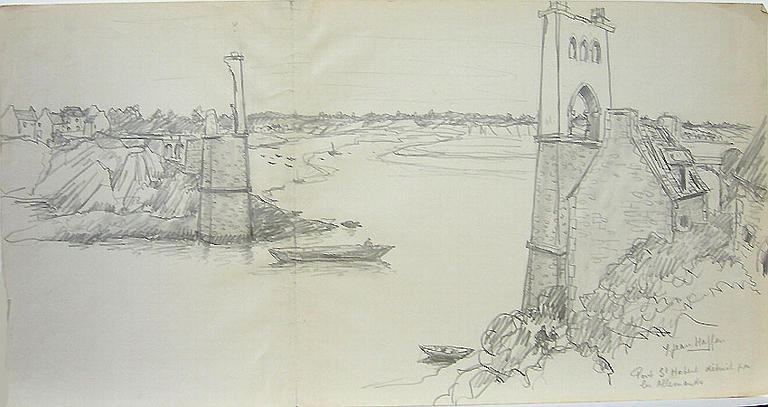 Pont St Hubert détruit par les Allemands (esquisse, titre inscrit)_0