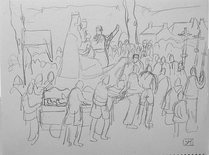 Le char Notre-Dame lors de la procession (esquisse) [titre attribué]_0