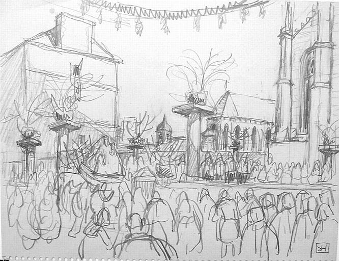 Procession sur le parvis de l'église St Malo (esquisse) [titre attribué]_0