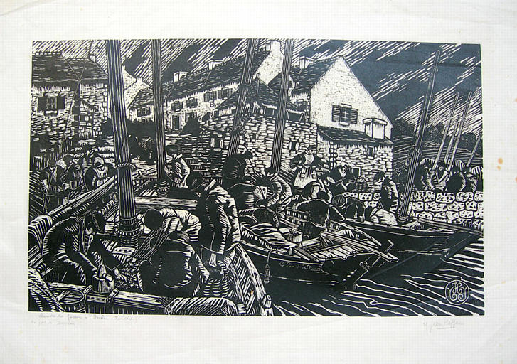 Arrivée du poisson-Douëlan-Finistère (titre inscrit), dit Au port de Doëlan_0