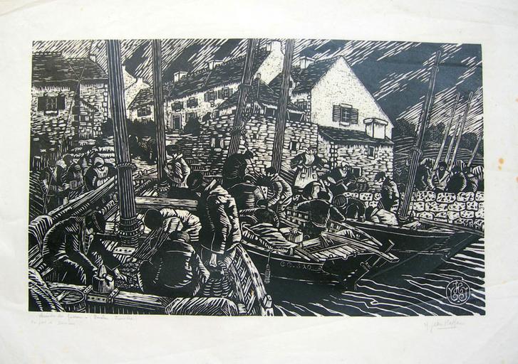 Arrivée du poisson-Douëlan-Finistère (titre d'origine) , dit Au port de Doëlan (trois épreuves) [titre attribué]_0