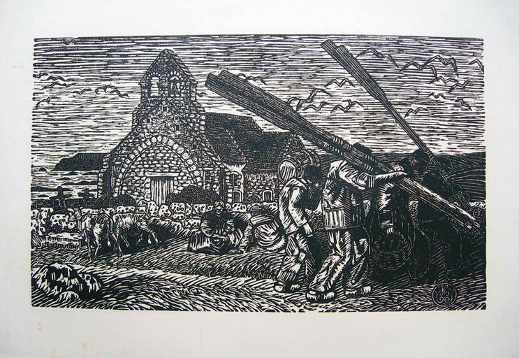 Les pêcheurs et la chapelle du Vieux Bourg ; La remontée du port à Pléhérel (ancien titre) [titre attribué]_0