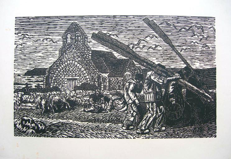 Les pêcheurs et la chapelle du Vieux Bourg ; La remontée du port à Pléhérel (ancien titre) [titre attribué]_0