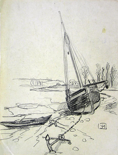 Bateau de pêche à l'ancre (esquisse) [titre attribué]_0