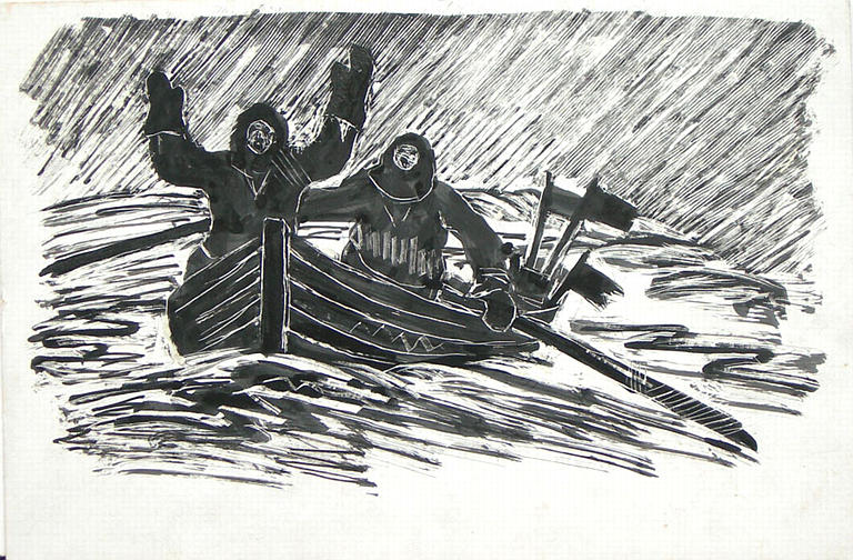 Deux pêcheurs dans un canot vus de face [titre attribué]_0