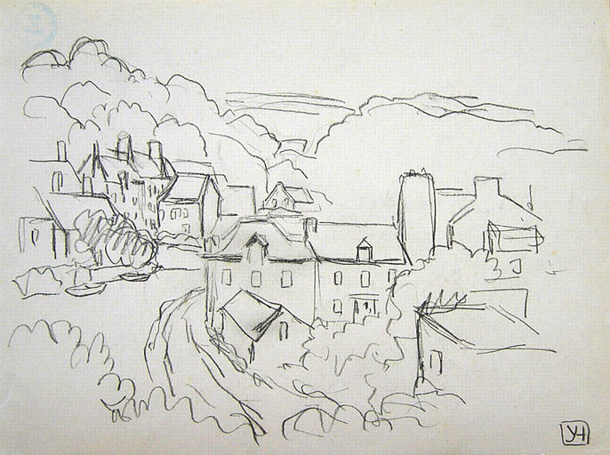 Le port de Dinan vu de La Madeleine (croquis) [titre attribué]_0
