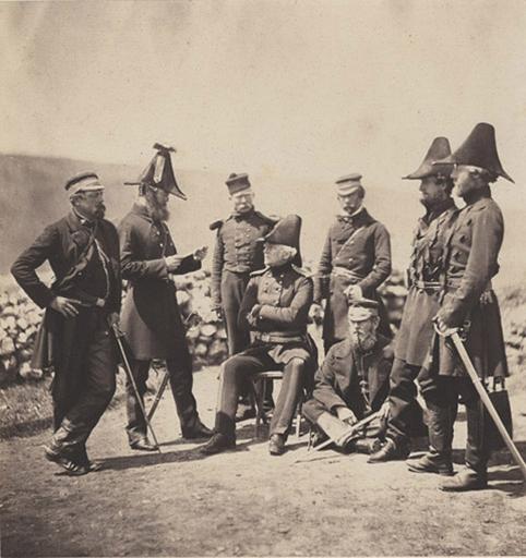 Lt/Gal Sir George Brown & Staff, Major Hallewell, Col. Brownrigg, Orderly, Capt.n Pearson, Capt.n Ponsonby, Col. Airey, Capt. N Markham, Jan.y Ist 1856_0