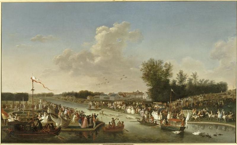 Chasse au cerf offerte au comte et à la comtesse du Nord dans le grand parc de Chantilly ; le 12 juin 1782 ; hallali dans le Grand-Canal_0