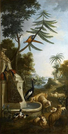 PAYSAGE AVEC MARKHORS D'ASIE CENTRALE, GRUE COURONNEE, PAN, ARA RAUNA ET TADORNES DE BELON_0