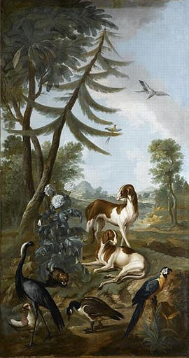 PAYSAGE AVEC ARA RAUNA, DEMOISELLE DE NUMIDIE, CANARDS DE BARBARIE, GRANDE BERNACHE DU CANADA ET CHEVRES_0