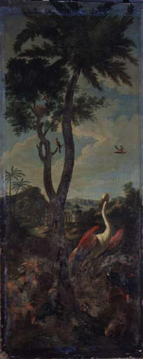 Paysage avec grues, poules d'eau, écureuil, Christophe Huet, 1735