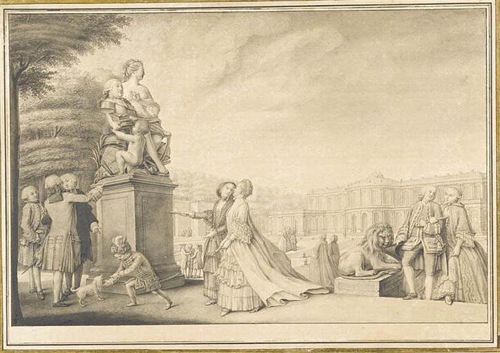 Parc d'un château, sur le piédestal buste de Louis-Philippe, duc d'Orléans mort en 1785, Jean-Baptiste Rigaud, 18e siècle