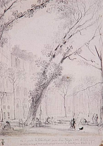VUE DU JARDIN DU PALAIS ROYAL PRISE DANS L'ANGLE A COTE DU CAFE DE FOI EN 1779_0