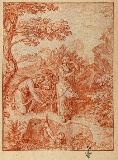 EPISODE DES AMOURS PASTORALES DE DAPHNIS ET CHLOE : CHLOE, POUR SAUVER DAPHNIS FAIT UNE CORDE EN TRESSANT SES CHEVEUX_0