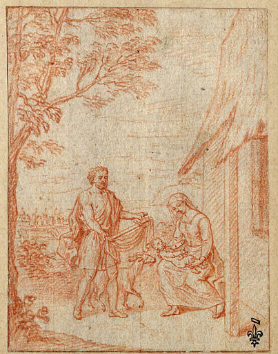 EPISODE DES AMOURS PASTORALES DE DAPHNIS ET CHLOE : UN BERGER RAMENE DAPHNIS BEBE CHEZ LUI, APRES L'AVOIR TROUVE ALLAITE PAR UNE CHEVRE_0