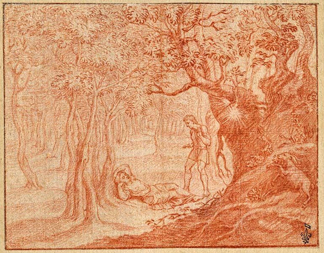 EPISODE DES AMOURS PASTORALES DE DAPHNIS ET CHLOE : DAPHNIS DECOUVRE CHLOE ENDORMIE_0